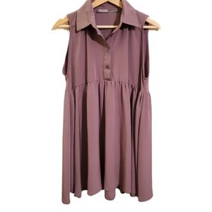 Mirror Mirror M Gray Sleeveless Collar Top Womens Blouse